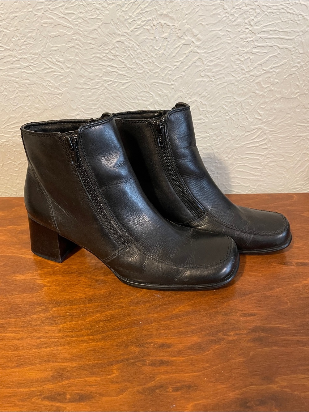 St. John's Bay Black Leather Side-Zip Block Heel Ankle Booties